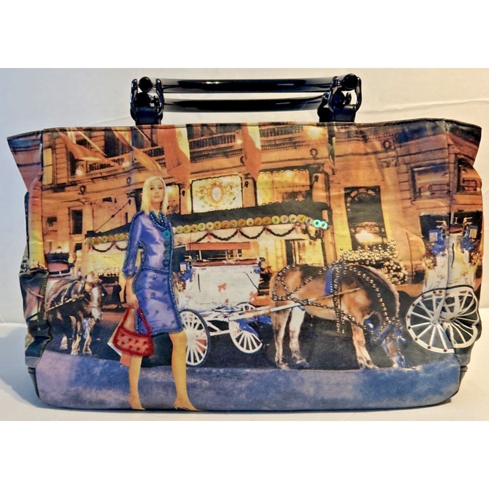 Vintage St. John's Bay Purse Beaded Hand Bag Lady with Horse & Carriage Retro